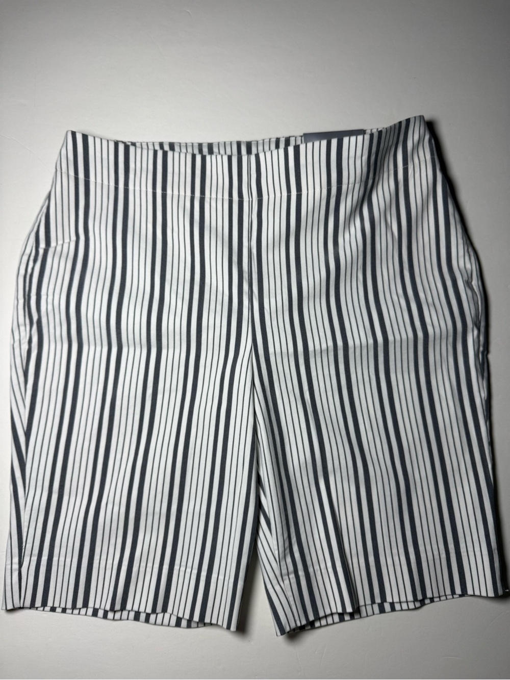 Chico's NWT so slimming Black and White Vertical Stripe Bermuda Shorts size 14